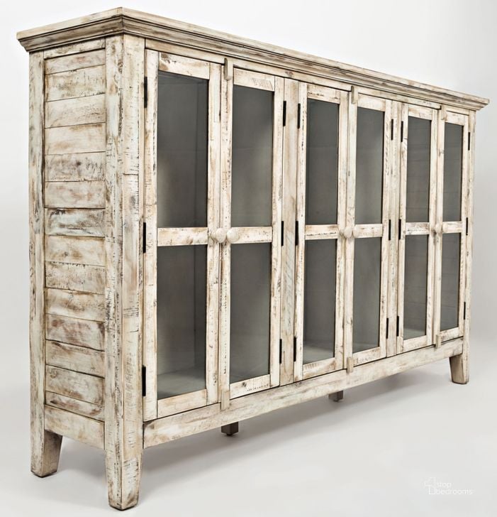 The appearance of Rustic Shores Scrimshaw 70" Accent Cabinet designed by Jofran in the transitional interior design. This cream piece of furniture  was selected by 1StopBedrooms from Rustic Shores Collection to add a touch of cosiness and style into your home. Sku: 1610-70. Material: Wood. Product Type: Accent Cabinet. Image1