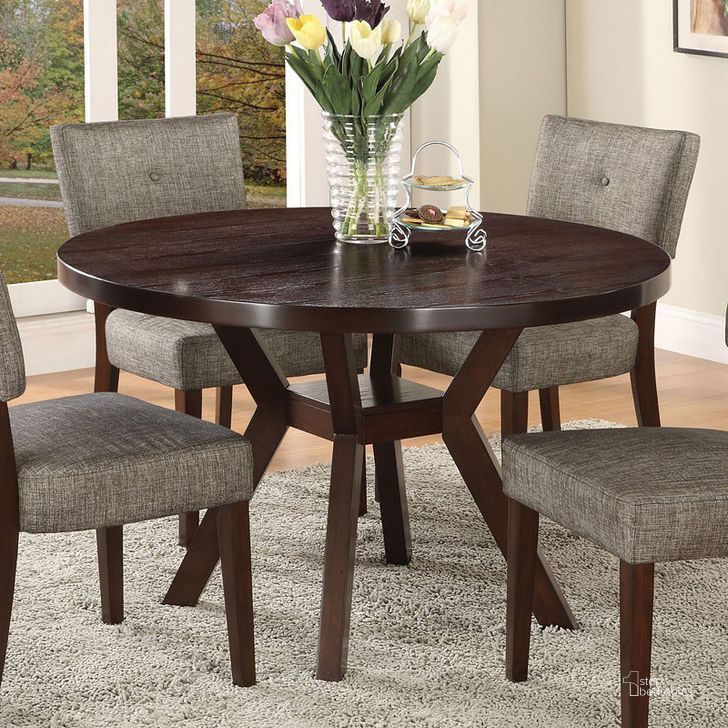 The appearance of Drake Dining Room Set designed by ACME in the modern / contemporary interior design. This brown piece of furniture  was selected by 1StopBedrooms from Drake Collection to add a touch of cosiness and style into your home. Sku: 16250;16252. Table Base Style: Trestle. Table Top Shape: Round. Product Type: Casual Dining Set. Table Top Style: Storage. Material: Casual. Image1