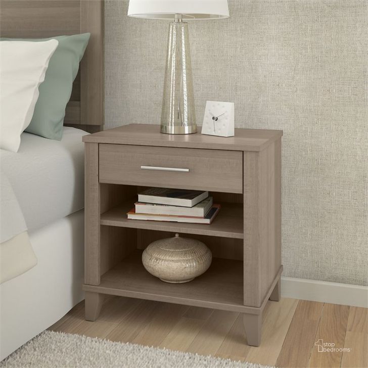 The appearance of Bush Furniture Somerset Bedroom Nightstand designed by Bush Furniture in the transitional interior design. This ash gray piece of furniture  was selected by 1StopBedrooms from Somerset Collection to add a touch of cosiness and style into your home. Sku: STS119AG. Material: Wood. Product Type: Nightstand. Image1