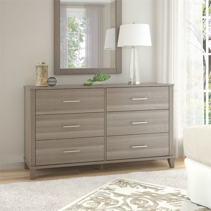 The appearance of Bush Furniture Somerset Bedroom 6 Drawer Dresser designed by Bush Furniture in the transitional interior design. This ash gray piece of furniture  was selected by 1StopBedrooms from Somerset Collection to add a touch of cosiness and style into your home. Sku: STS160AGK. Material: Wood. Product Type: Dresser. Image1