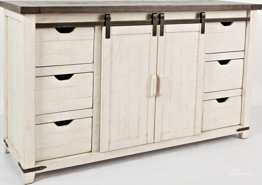 The appearance of Madison County Vintage White 60" Barn Door Server designed by Jofran in the transitional interior design. This white piece of furniture  was selected by 1StopBedrooms from Madison County Collection to add a touch of cosiness and style into your home. Sku: 1706-35. Product Type: Buffets, Sideboards and Server. Material: Pine. Image1