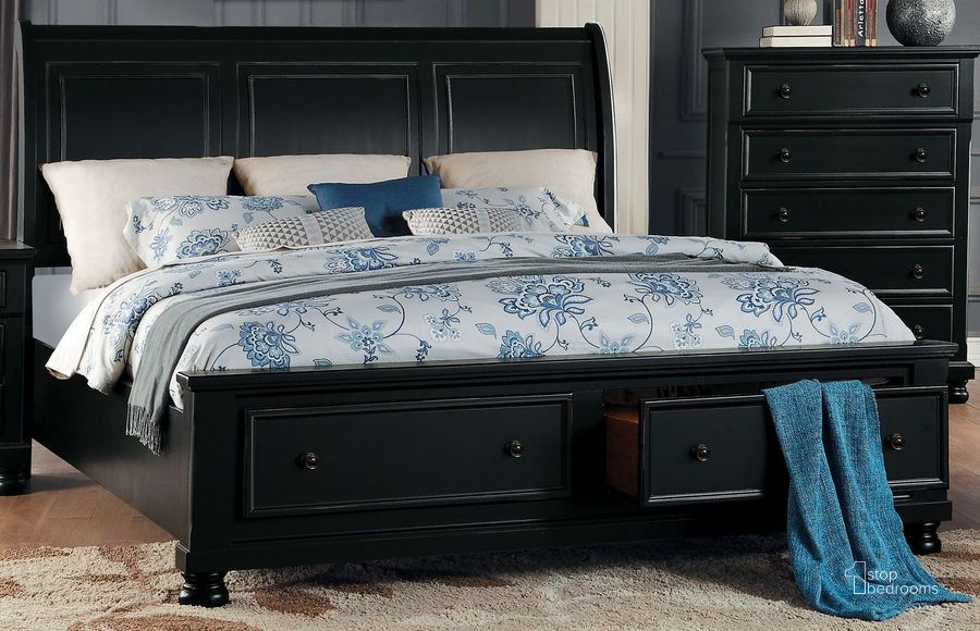 The appearance of Laurelin Black Queen Sleigh Storage Bed designed by Homelegance in the transitional interior design. This black piece of furniture  was selected by 1StopBedrooms from Laurelin Collection to add a touch of cosiness and style into your home. Sku: 1714BK-1;1714BK-2;1714BK-3. Bed Type: Storage Bed. Material: Wood. Product Type: Storage Bed. Bed Size: Queen. Image1