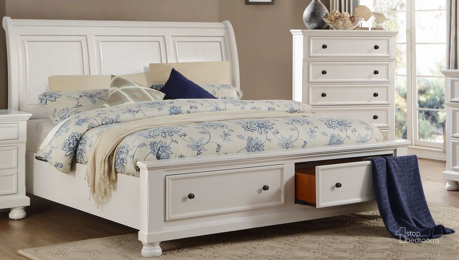 The appearance of Laurelin White King Sleigh Storage Bed designed by Homelegance in the transitional interior design. This white piece of furniture  was selected by 1StopBedrooms from Laurelin Collection to add a touch of cosiness and style into your home. Sku: 1714KW-1;1714KW-2;1714W-3. Bed Type: Storage Bed. Material: Wood. Product Type: Storage Bed. Bed Size: King. Image1
