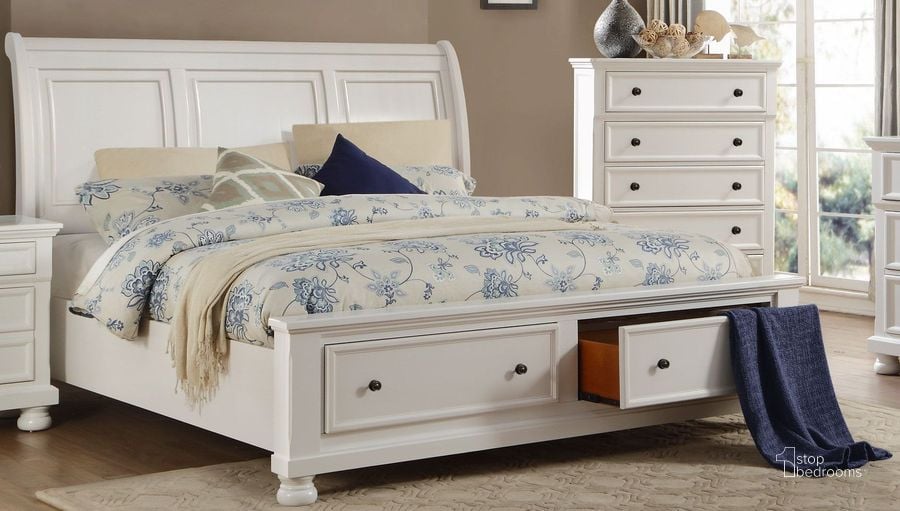 The appearance of Laurelin White Queen Sleigh Storage Bed designed by Homelegance in the transitional interior design. This white piece of furniture  was selected by 1StopBedrooms from Laurelin Collection to add a touch of cosiness and style into your home. Sku: 1714W-1;1714W-2;1714W-3. Bed Type: Storage Bed. Material: Wood. Product Type: Storage Bed. Bed Size: Queen. Image1