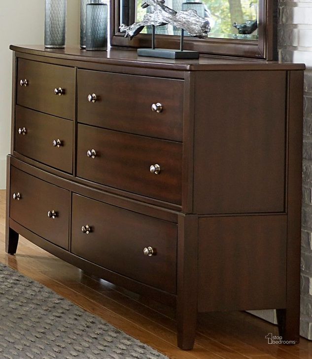 The appearance of Cotterill Cherry Dresser designed by Homelegance in the modern / contemporary interior design. This brown piece of furniture  was selected by 1StopBedrooms from Cotterill Collection to add a touch of cosiness and style into your home. Sku: 1730-5. Material: Wood. Product Type: Dresser. Image1