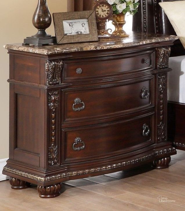The appearance of Cavalier Dark Cherry Nightstand designed by Homelegance in the transitional interior design. This brown piece of furniture  was selected by 1StopBedrooms from Cavalier Collection to add a touch of cosiness and style into your home. Sku: 1757-4. Material: Wood. Product Type: Nightstand. Image1