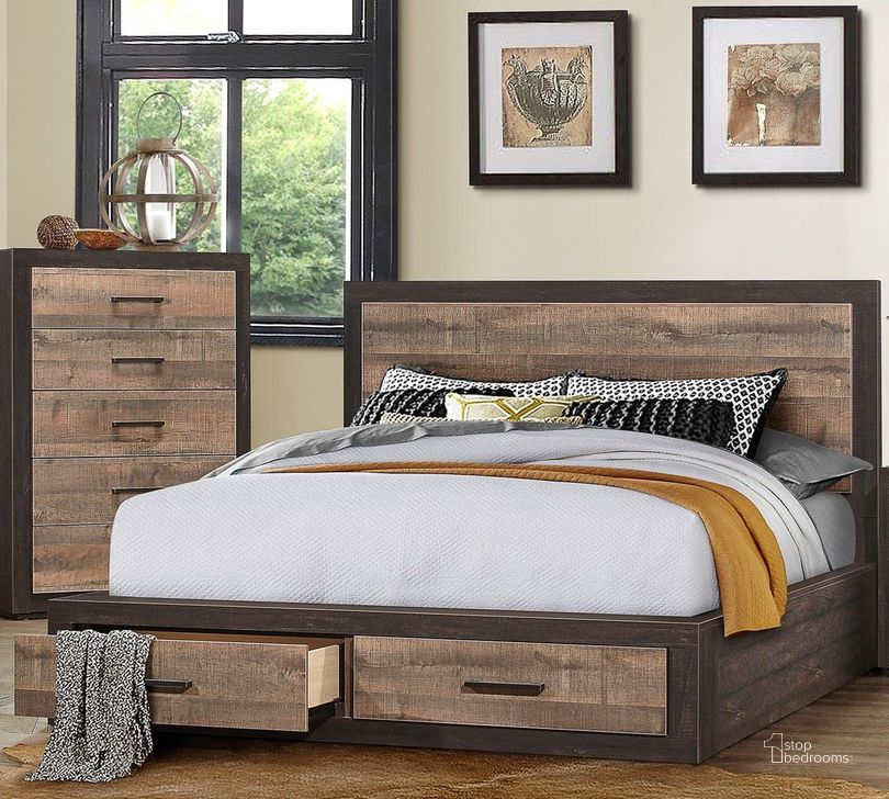 The appearance of Miter Mahogany and Ebony Queen Platform Storage Bed designed by Homelegance in the transitional interior design. This brown piece of furniture  was selected by 1StopBedrooms from Miter Collection to add a touch of cosiness and style into your home. Sku: 1762-1;1762-2;1762-3. Bed Type: Storage Bed. Product Type: Storage Bed. Bed Size: Queen. Image1