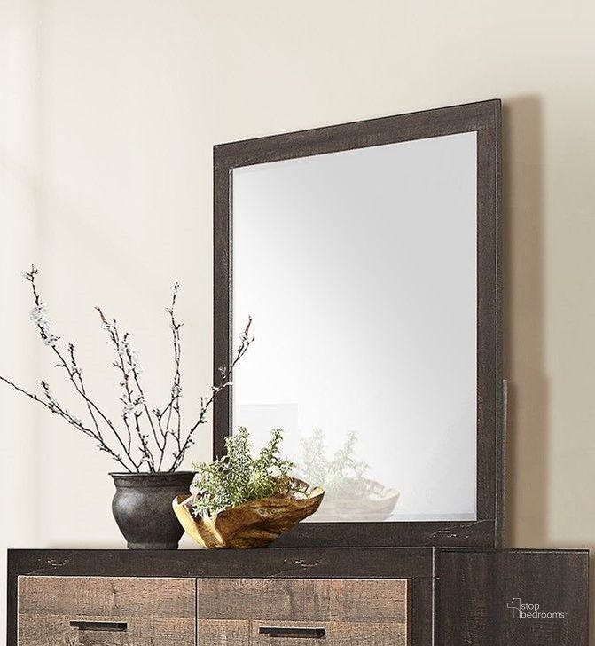 The appearance of Miter Ebony Mirror designed by Homelegance in the transitional interior design. This brown piece of furniture  was selected by 1StopBedrooms from Miter Collection to add a touch of cosiness and style into your home. Sku: 1762-6. Material: Wood. Product Type: Dresser Mirror. Image1