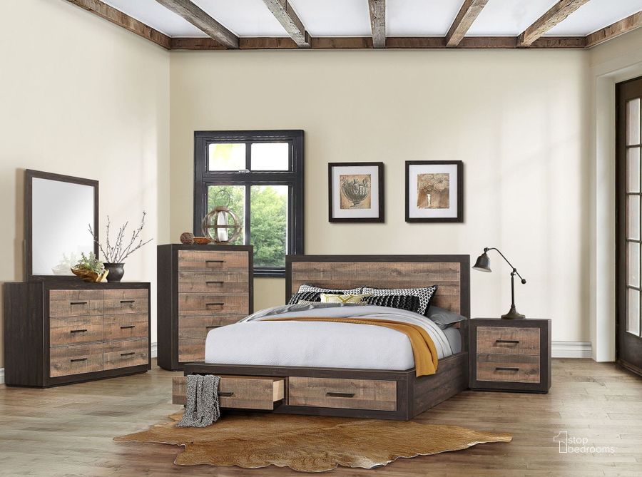 The appearance of Miter Mahogany And Ebony Platform Storage Bedroom Set designed by Homelegance in the transitional interior design. This brown piece of furniture  was selected by 1StopBedrooms from Miter Collection to add a touch of cosiness and style into your home. Sku: 1762-1;1762-2;1762-3;1762-4. Bed Type: Storage Bed. Material: Wood. Product Type: Storage Bed. Bed Size: Queen. Image1