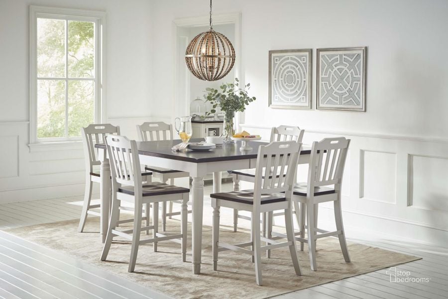 The appearance of Orchard Park Square Counter Height Dining Room Set designed by Jofran in the transitional interior design. This white piece of furniture  was selected by 1StopBedrooms from Orchard Park Collection to add a touch of cosiness and style into your home. Sku: 1771-60;1771-BS420KD. Table Top Shape: Square. Material: Wood. Product Type: Dining Room Set. Image1