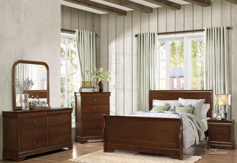 The appearance of Abbeville Brown Panel Bedroom Set designed by Homelegance in the modern / contemporary interior design. This brown piece of furniture  was selected by 1StopBedrooms from Abbeville Collection to add a touch of cosiness and style into your home. Sku: 1856-1;1856-3;1856-4. Bed Type: Sleigh Bed. Material: Wood. Product Type: Sleigh Bed. Bed Size: Queen. Image1