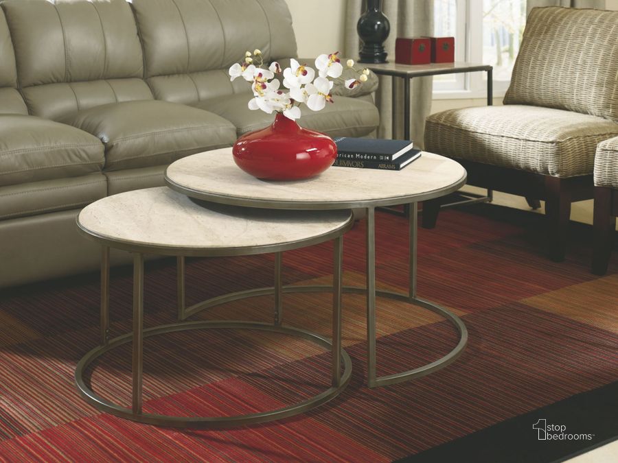 The appearance of Modern Basics Round Occasional Table Set designed by Hammary in the modern / contemporary interior design. This cream piece of furniture  was selected by 1StopBedrooms from Modern Basics Collection to add a touch of cosiness and style into your home. Sku: 190-911;190-918. Table Top Shape: Round. Material: Metal. Product Type: Occasional Table Set. Image1