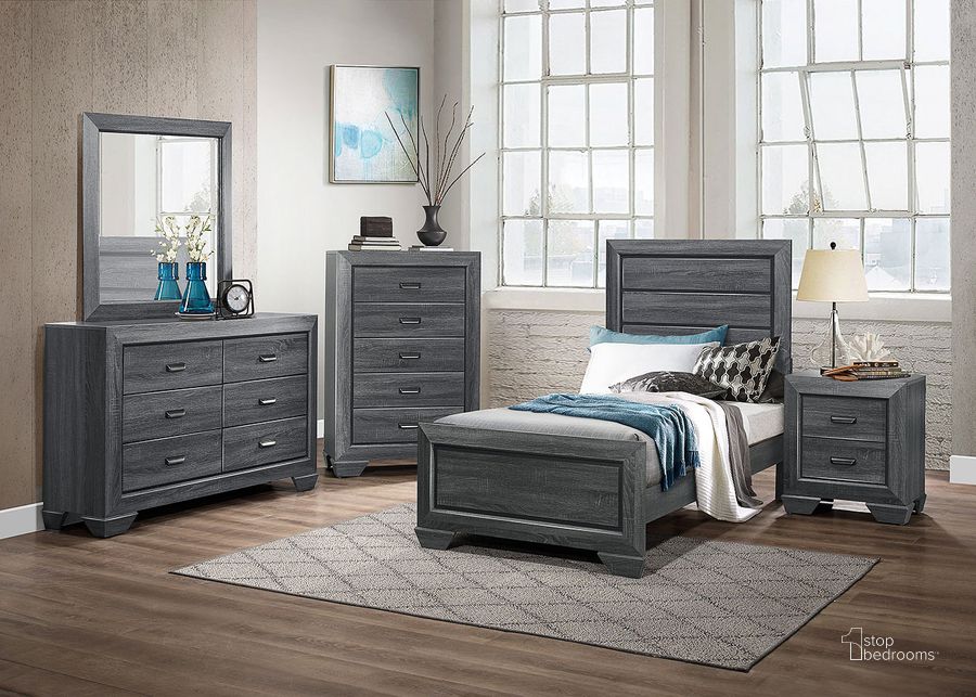 The appearance of Beechnut Gray Youth Panel Bedroom Set designed by Homelegance in the transitional interior design. This gray piece of furniture  was selected by 1StopBedrooms from Beechnut Collection to add a touch of cosiness and style into your home. Sku: 1904TGY-1;1904FGY-3;1904GY-4. Bed Type: Panel Bed. Material: Wood. Product Type: Panel Bed. Bed Size: Twin. Image1
