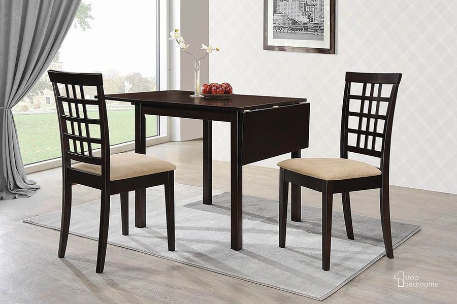 The appearance of Kelso Cappucino Dining Room Set designed by Coaster in the transitional interior design. This brown piece of furniture  was selected by 1StopBedrooms from Kelso Collection to add a touch of cosiness and style into your home. Sku: 190821;190822. Table Base Style: Legs. Table Top Shape: Square. Material: Wood. Product Type: Dining Room Set. Image1