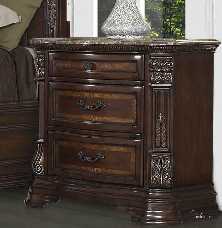 The appearance of Antoinetta Brown Nightstand designed by Homelegance in the traditional interior design. This brown piece of furniture  was selected by 1StopBedrooms from Antoinetta Collection to add a touch of cosiness and style into your home. Sku: 1919-4. Material: Wood. Product Type: Nightstand. Image1