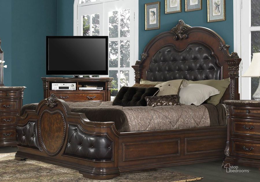 The appearance of Antoinetta Brown Queen Upholstered Panel Bed designed by Homelegance in the modern / contemporary interior design. This brown piece of furniture  was selected by 1StopBedrooms from Antoinetta Collection to add a touch of cosiness and style into your home. Sku: 1919-1;1919-2;1919-3. Bed Type: Panel Bed. Product Type: Panel Bed. Bed Size: Queen. Material: Bonded Leather. Image1