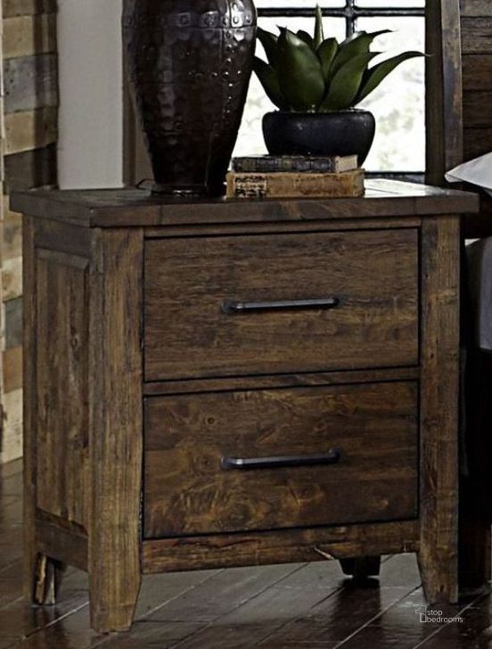 The appearance of Jerrick Burnished Nightstand designed by Homelegance in the transitional interior design. This brown piece of furniture  was selected by 1StopBedrooms from Jerrick Collection to add a touch of cosiness and style into your home. Sku: 1957-4. Material: Wood. Product Type: Nightstand. Image1