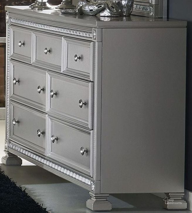 The appearance of Bevelle Silver Dresser designed by Homelegance in the modern / contemporary interior design. This silver piece of furniture  was selected by 1StopBedrooms from Bevelle Collection to add a touch of cosiness and style into your home. Sku: 1958-5. Material: Wood. Product Type: Dresser. Image1