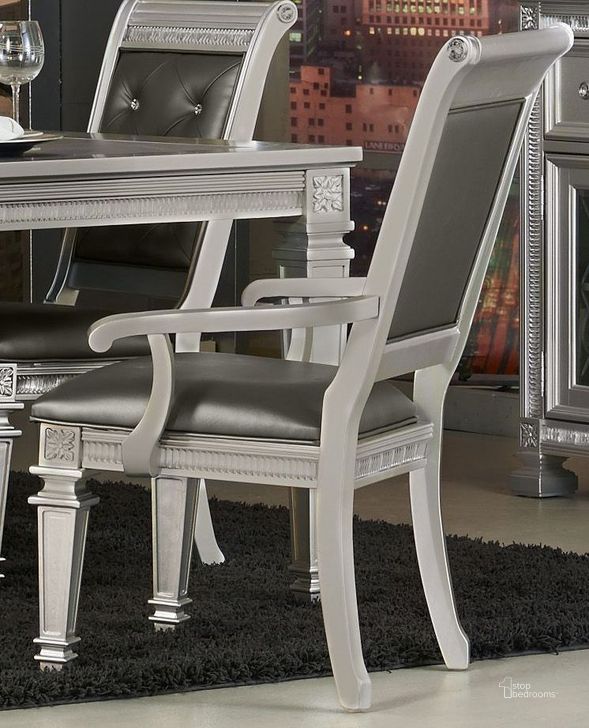 The appearance of Bevelle Silver Arm Chair Set of 2 designed by Homelegance in the modern / contemporary interior design. This silver piece of furniture  was selected by 1StopBedrooms from Bevelle Collection to add a touch of cosiness and style into your home. Sku: 1958A. Material: Wood. Product Type: Arm Chair. Image1