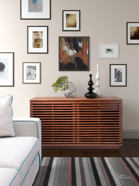 The appearance of Linea Walnut Credenza designed by Zuo Modern in the modern / contemporary interior design. This walnut piece of furniture  was selected by 1StopBedrooms from Linea Collection to add a touch of cosiness and style into your home. Sku: 199051. Material: Wood. Product Type: Sideboard. Image1