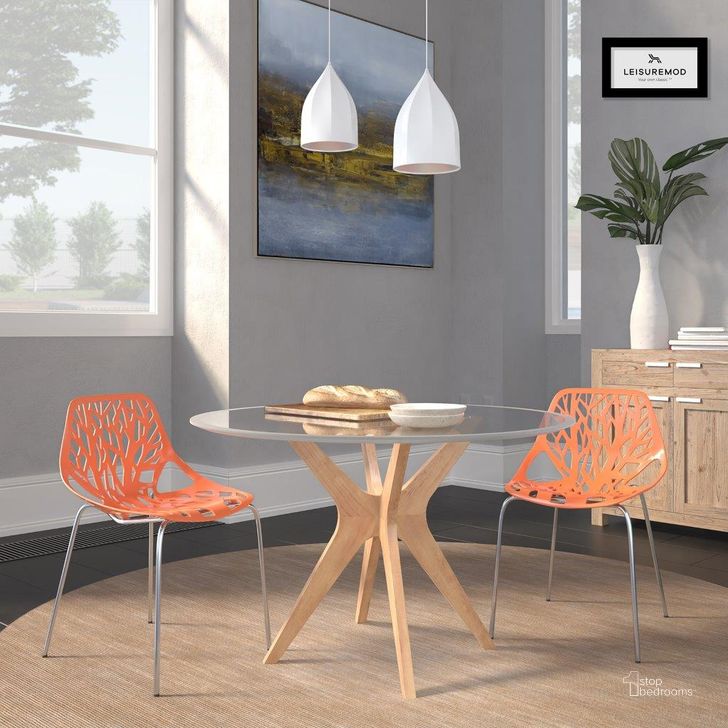 The appearance of 2 LeisureMod Asbury Orange Chromed Legs Dining Chairs designed by LeisureMod in the modern / contemporary interior design. This orange piece of furniture  was selected by 1StopBedrooms from Asbury Collection to add a touch of cosiness and style into your home. Sku: AC16OR2. Material: Polypropylene. Product Type: Dining Chair. Image1