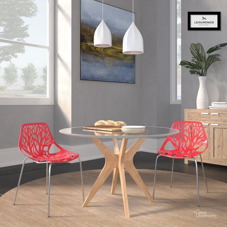 The appearance of 2 LeisureMod Asbury Red Chromed Legs Dining Chairs designed by LeisureMod in the modern / contemporary interior design. This red piece of furniture  was selected by 1StopBedrooms from Asbury Collection to add a touch of cosiness and style into your home. Sku: AC16R2. Material: Polypropylene. Product Type: Dining Chair. Image1