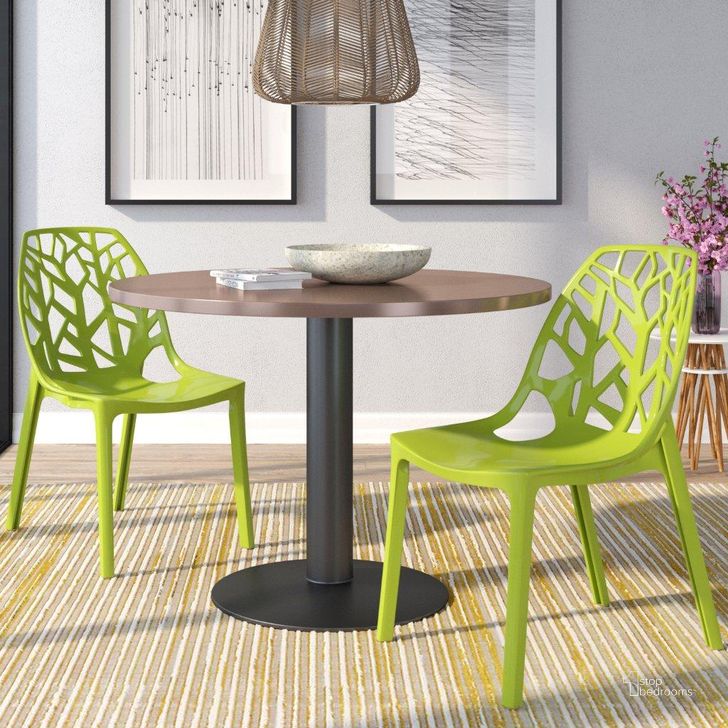The appearance of 2 LeisureMod Cornelia Solid Green Dining Chairs designed by LeisureMod in the modern / contemporary interior design. This green piece of furniture  was selected by 1StopBedrooms from Cornelia Collection to add a touch of cosiness and style into your home. Sku: C18SG2. Product Type: Dining Chair. Material: Plastic. Image1