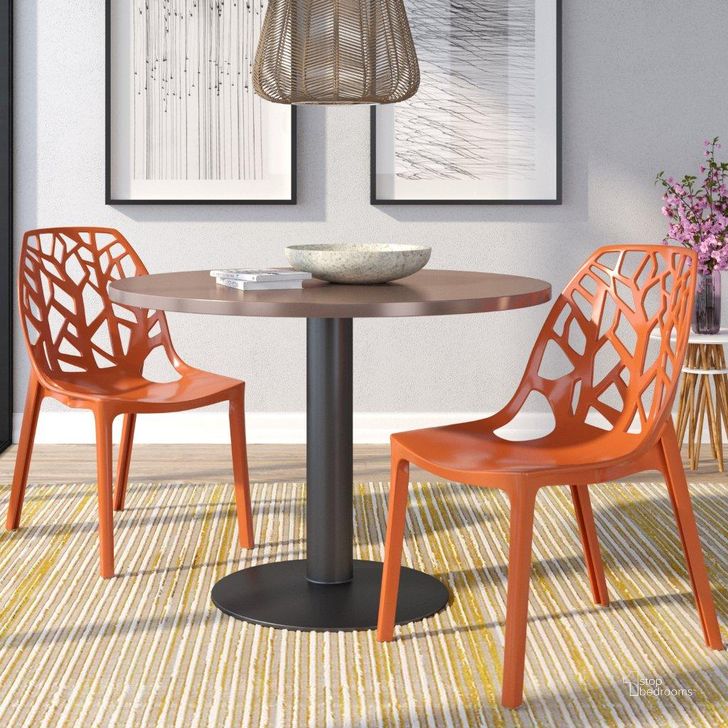 The appearance of 2 LeisureMod Cornelia Solid Orange Dining Chairs designed by LeisureMod in the modern / contemporary interior design. This orange piece of furniture  was selected by 1StopBedrooms from Cornelia Collection to add a touch of cosiness and style into your home. Sku: C18OR2. Product Type: Dining Chair. Material: Plastic. Image1