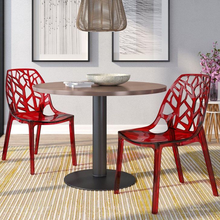 The appearance of 2 LeisureMod Cornelia Transparent Red Dining Chairs designed by LeisureMod in the modern / contemporary interior design. This transparent red piece of furniture  was selected by 1StopBedrooms from Cornelia Collection to add a touch of cosiness and style into your home. Sku: C18TR2. Product Type: Dining Chair. Material: Plastic. Image1