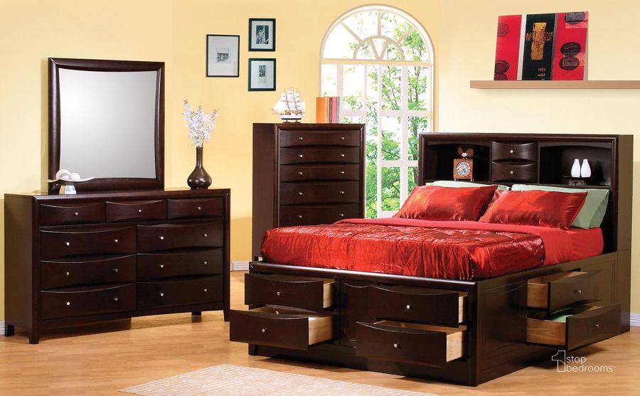 The appearance of Phoenix Storage Bedroom Set designed by Coaster in the transitional interior design. This brown piece of furniture  was selected by 1StopBedrooms from Phoenix Collection to add a touch of cosiness and style into your home. Sku: 200409QB1;200409QB2;200409QB3;200412. Bed Type: Storage Bed. Material: Wood. Product Type: Storage Bed. Bed Size: Queen. Image1
