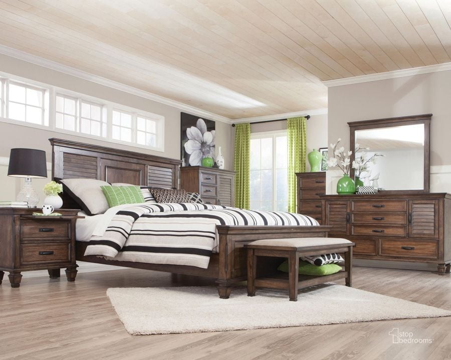 The appearance of Franco Burnished Oak Panel Bedroom Set designed by Coaster in the traditional interior design. This brown piece of furniture  was selected by 1StopBedrooms from Franco Collection to add a touch of cosiness and style into your home. Sku: 200971QB1;200971QB2;200971QB3;200972. Bed Type: Panel Bed. Material: Wood. Product Type: Panel Bed. Bed Size: Queen. Image1