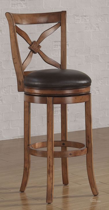 The appearance of B2-201-26L Brown Wood Frame Back Bar Stool designed by American Woodcrafters in the transitional interior design. This brown piece of furniture  was selected by 1StopBedrooms from Barstools Collection to add a touch of cosiness and style into your home. Sku: B2-201-26L. Material: Bonded Leather. Product Type: Barstool. Image1