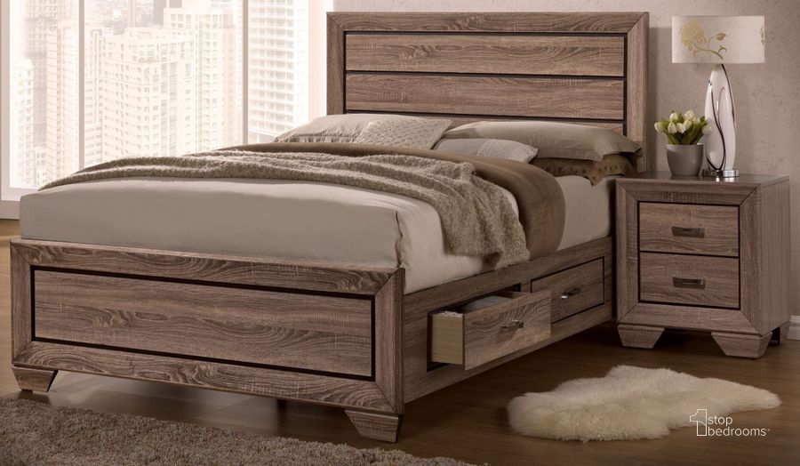 The appearance of Kauffman Washed Taupe Panel Storage Bedroom Set designed by Coaster in the transitional interior design. This brown piece of furniture  was selected by 1StopBedrooms from Kauffman Collection to add a touch of cosiness and style into your home. Sku: 204190QB1;204190QB2;204190QB3;204190QB4;204192. Bed Type: Storage Bed. Material: Wood. Product Type: Storage Bed. Bed Size: Queen. Image1