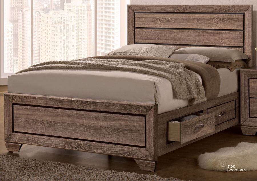 The appearance of Kauffman Washed Taupe Queen Panel Storage Bed designed by Coaster in the transitional interior design. This brown piece of furniture  was selected by 1StopBedrooms from Kauffman Collection to add a touch of cosiness and style into your home. Sku: 204190QB1;204190QB2;204190QB3;204190QB4. Bed Type: Storage Bed. Material: Wood. Product Type: Storage Bed. Bed Size: Queen. Image1