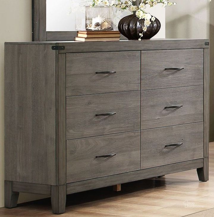 The appearance of Woodrow Black Dresser designed by Homelegance in the transitional interior design. This gray piece of furniture  was selected by 1StopBedrooms from Woodrow Collection to add a touch of cosiness and style into your home. Sku: 2042-5. Material: Wood. Product Type: Dresser. Image1