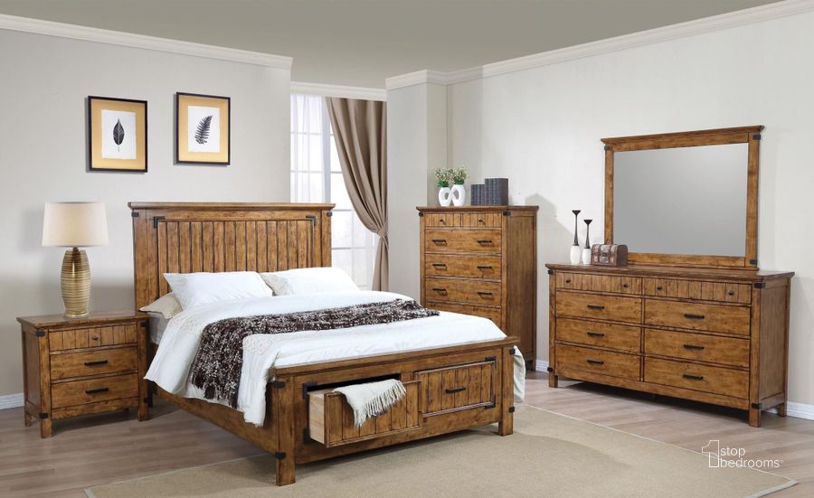 The appearance of Brenner Rustic Honey Panel Storage Bedroom Set designed by Coaster in the rustic / southwestern interior design. This brown piece of furniture  was selected by 1StopBedrooms from Brenner Collection to add a touch of cosiness and style into your home. Sku: 205260QB1;205260QB2;205260QB3;205262. Bed Type: Storage Bed. Material: Wood. Product Type: Storage Bed. Bed Size: Queen. Image1