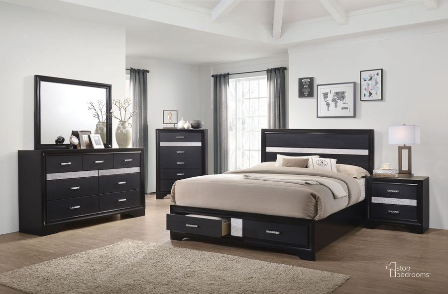 The appearance of Miranda Black Platform Storage Bedroom Set designed by Coaster in the modern / contemporary interior design. This black piece of furniture  was selected by 1StopBedrooms from Miranda Collection to add a touch of cosiness and style into your home. Sku: 206361QB1;206361QB2;206361QB3;206362. Bed Type: Storage Bed. Material: Wood. Product Type: Storage Bed. Bed Size: Queen. Image1