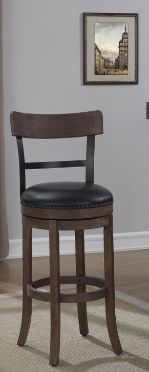 The appearance of B2-208-26L 26" Wood Frame Back Bar Stool designed by American Woodcrafters in the transitional interior design. This brown piece of furniture  was selected by 1StopBedrooms from Barstools Collection to add a touch of cosiness and style into your home. Sku: B2-208-26L. Material: Bonded Leather. Product Type: Barstool. Image1