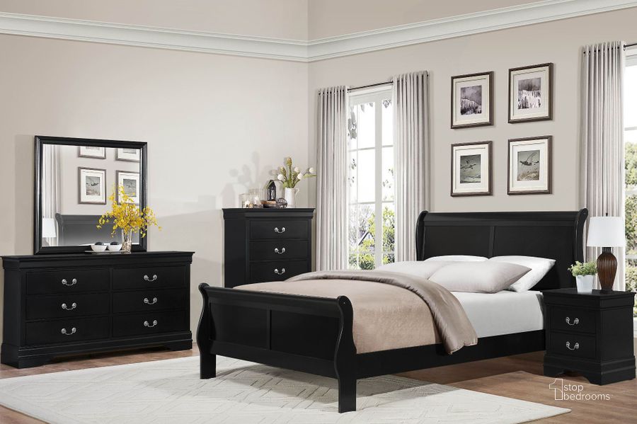 The appearance of Mayville Burnished Black Sleigh Bedroom Set designed by Homelegance in the modern / contemporary interior design. This black piece of furniture  was selected by 1StopBedrooms from Mayville Collection to add a touch of cosiness and style into your home. Sku: 2147BK-1;2147BK-3;2147BK-4. Bed Type: Sleigh Bed. Material: Wood. Product Type: Sleigh Bed. Bed Size: Queen. Image1