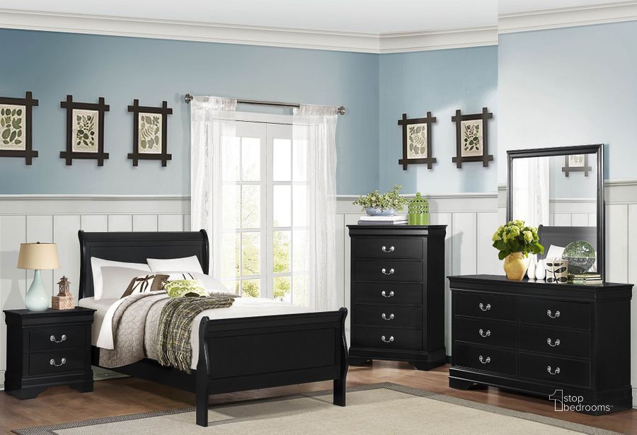 The appearance of Mayville Burnished Black Youth Sleigh Bedroom Set designed by Homelegance in the modern / contemporary interior design. This black piece of furniture  was selected by 1StopBedrooms from Mayville Collection to add a touch of cosiness and style into your home. Sku: 2147TBK-1;2147TBK-3;2147BK-4. Bed Type: Sleigh Bed. Material: Wood. Product Type: Sleigh Bed. Bed Size: Twin. Image1