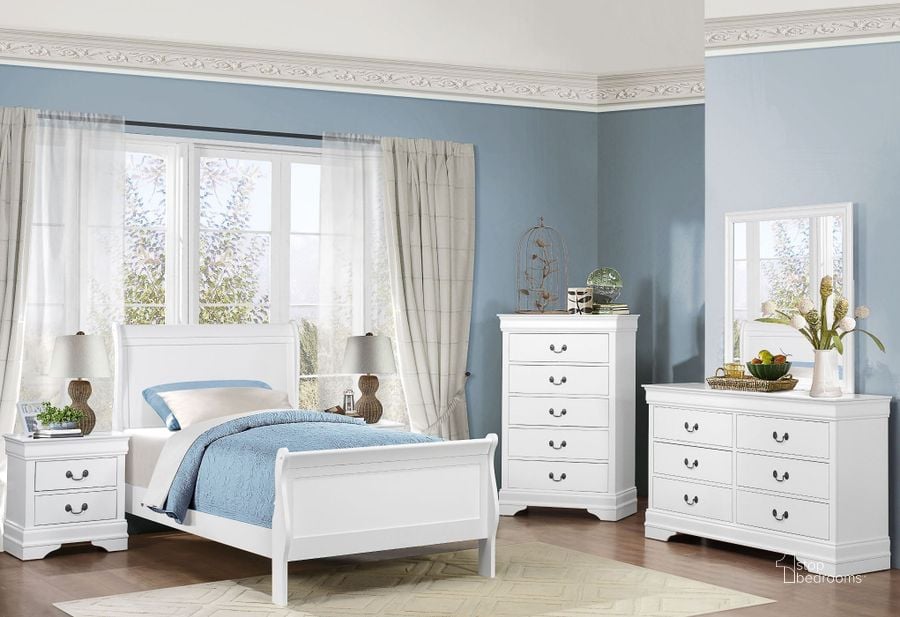 The appearance of Mayville Burnished White Youth Sleigh Bedroom Set designed by Homelegance in the modern / contemporary interior design. This white piece of furniture  was selected by 1StopBedrooms from Mayville Collection to add a touch of cosiness and style into your home. Sku: 2147TW-1;2147TW-3;2147W-4. Bed Type: Sleigh Bed. Material: Wood. Product Type: Sleigh Bed. Bed Size: Twin. Image1