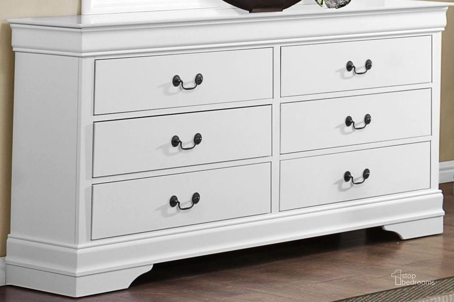 The appearance of Mayville Burnished White Dresser designed by Homelegance in the modern / contemporary interior design. This white piece of furniture  was selected by 1StopBedrooms from Mayville Collection to add a touch of cosiness and style into your home. Sku: 2147W-5. Material: Wood. Product Type: Dresser. Image1