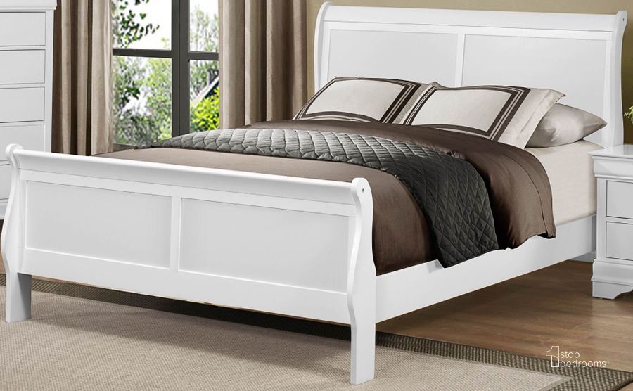 The appearance of Mayville Burnished White Full Sleigh Bed designed by Homelegance in the modern / contemporary interior design. This white piece of furniture  was selected by 1StopBedrooms from Mayville Collection to add a touch of cosiness and style into your home. Sku: 2147FW-1;2147FW-3. Bed Type: Sleigh Bed. Material: Wood. Product Type: Sleigh Bed. Bed Size: Full. Image1