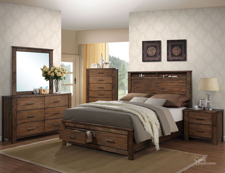 The appearance of Merrilee Oak Panel Storage Bedroom Set designed by ACME in the transitional interior design. This brown piece of furniture  was selected by 1StopBedrooms from Merrilee Collection to add a touch of cosiness and style into your home. Sku: 21680Q-HF;21681Q-R;21682Q-DRW;21683. Bed Type: Storage Bed. Material: Wood. Product Type: Storage Bed. Bed Size: Queen. Image1