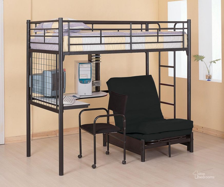 The appearance of Bunks Black Workstation Loft Bed designed by Coaster in the modern / contemporary interior design. This black piece of furniture  was selected by 1StopBedrooms from Bunks Collection to add a touch of cosiness and style into your home. Sku: 2209B1;2209B2. Material: Metal. Product Type: Loft Bed. Bed Type: Loft Bed. Image1