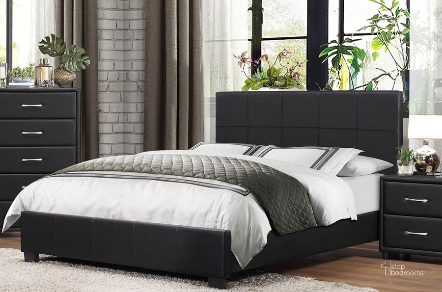 The appearance of Lorenzi Black King Upholstered Platform Bed designed by Homelegance in the modern / contemporary interior design. This black piece of furniture  was selected by 1StopBedrooms from Lorenzi Collection to add a touch of cosiness and style into your home. Sku: 2220K-1EK;2220K-3EK. Bed Type: Platform Bed. Product Type: Platform Bed. Bed Size: King. Material: Vinyl. Image1