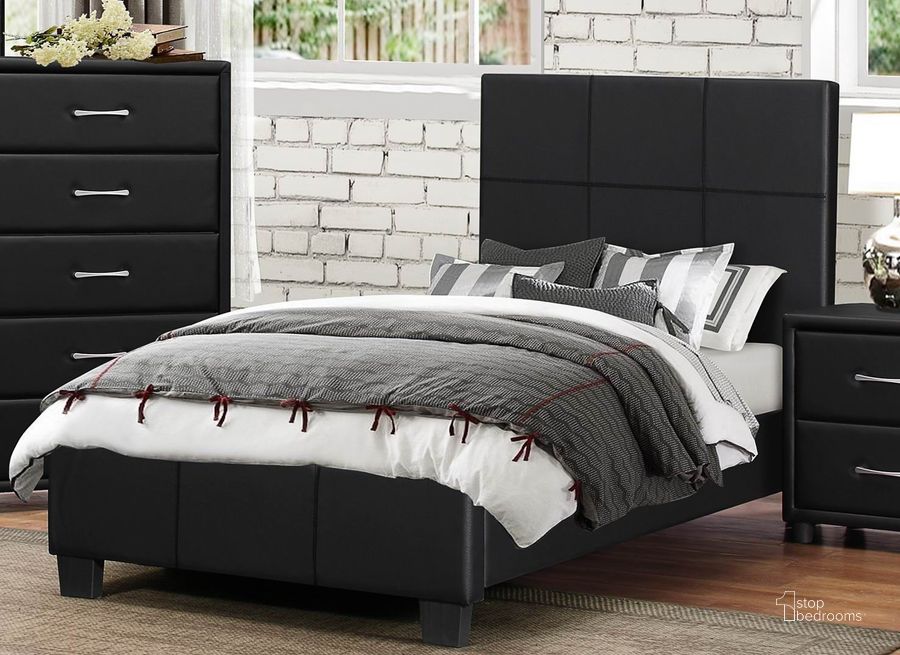 The appearance of Lorenzi Black Twin Upholstered Platform Bed designed by Homelegance in the modern / contemporary interior design. This black piece of furniture  was selected by 1StopBedrooms from Lorenzi Collection to add a touch of cosiness and style into your home. Sku: 2220T-1;2220T-3. Bed Type: Platform Bed. Product Type: Platform Bed. Bed Size: Twin. Material: Vinyl. Image1