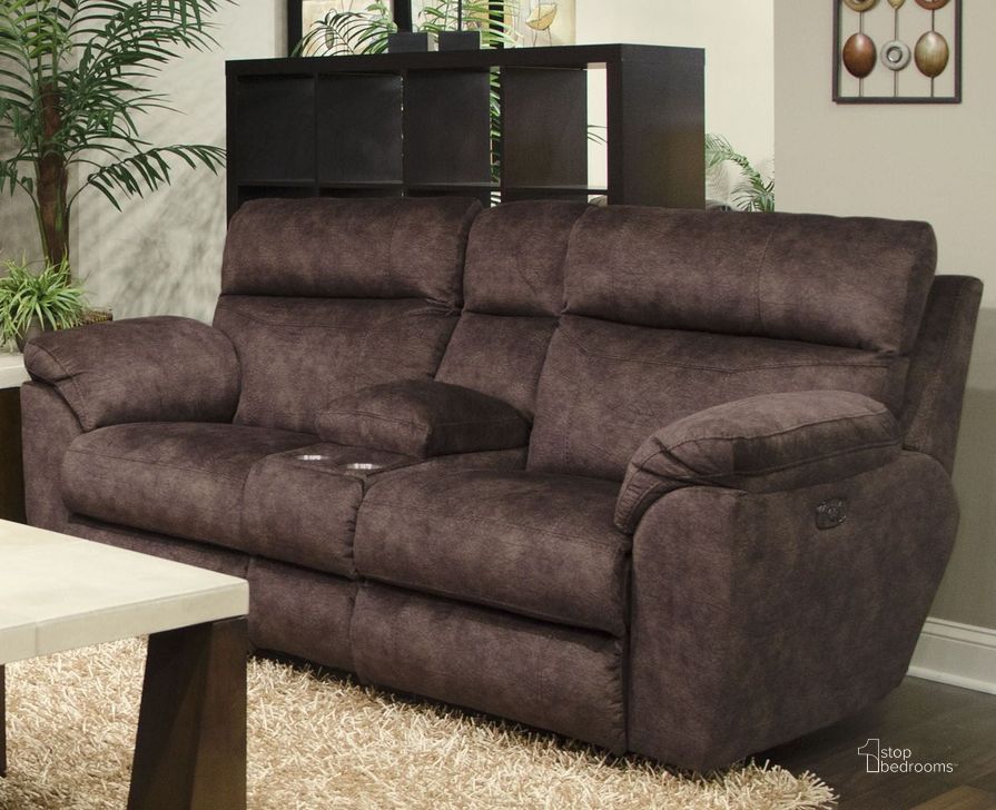 The appearance of Sedona Mocha Power Reclining Console Loveseat designed by Catnapper in the modern / contemporary interior design. This brown piece of furniture  was selected by 1StopBedrooms from Sedona Collection to add a touch of cosiness and style into your home. Sku: 62229279329. Material: Fabric. Product Type: Reclining Loveseat. Image1