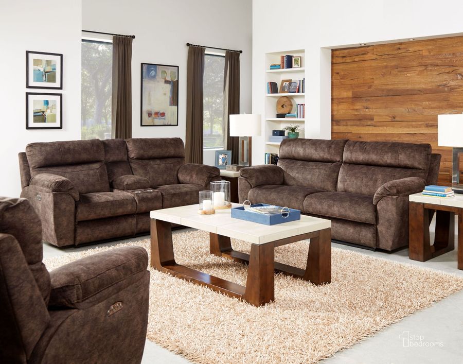 The appearance of Sedona Mocha Power Reclining Living Room Set designed by Catnapper in the modern / contemporary interior design. This brown piece of furniture  was selected by 1StopBedrooms from Sedona Collection to add a touch of cosiness and style into your home. Sku: 62221279329;62229279329. Material: Fabric. Product Type: Living Room Set. Image1