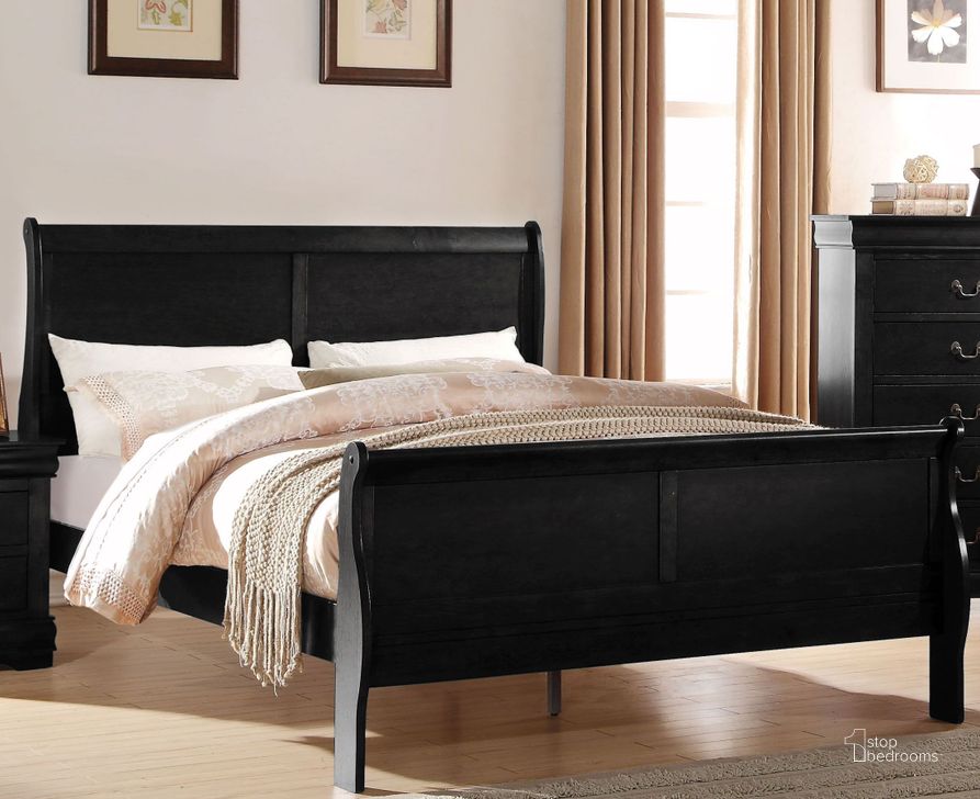 The appearance of Louis Philippe Black Full Sleigh Bed designed by ACME in the transitional interior design. This black piece of furniture  was selected by 1StopBedrooms from Louis Philippe Collection to add a touch of cosiness and style into your home. Sku: 23737F-HF;23738F-R. Bed Type: Sleigh Bed. Material: Wood. Product Type: Sleigh Bed. Bed Size: Full. Image1